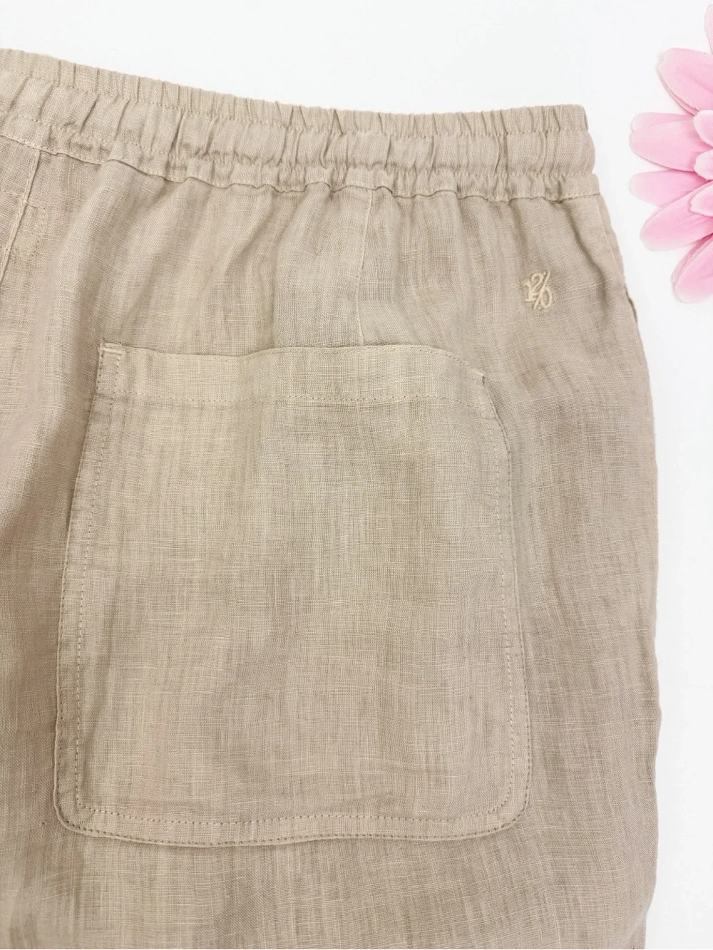 120% Lino Men’s Linen Trousers Drawstring Relaxed Sport Fit Savanna Tan